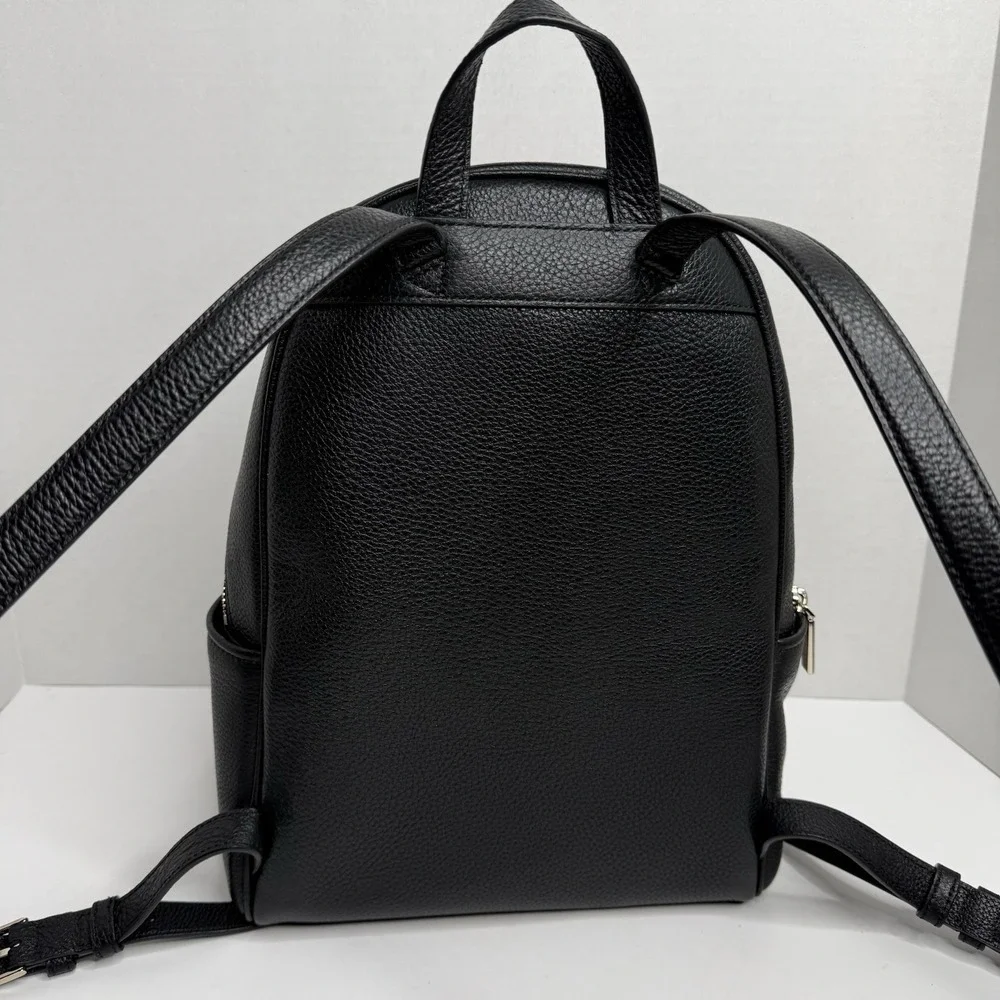 Kate Spade Black Pebbled Leather Backpack Gold Tone Zip S338 Womens